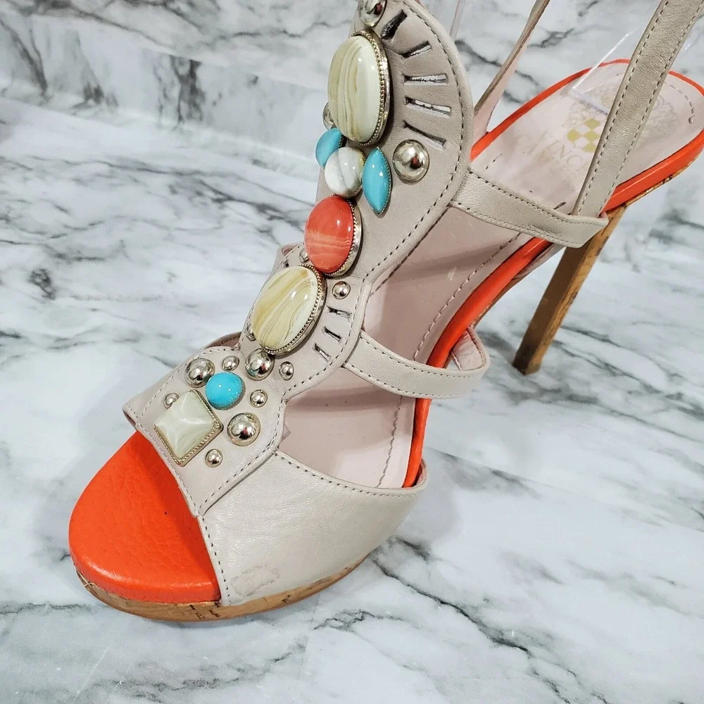 Vince Camuto Sandals Women's 8.5 M Multicolor High‎ Stiletto Heels Jewels Gems
